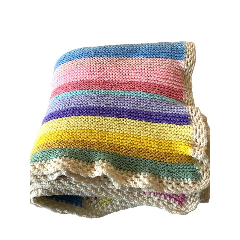 Handmade Crochet Afghan 64”x56” tight weave rainbow colors blanket throw 5x4.5 - Picture 3 of 14